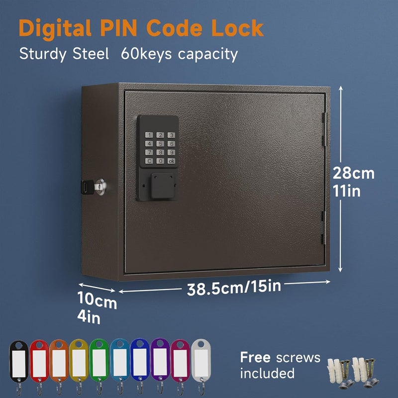 WeHere Smart Key Lock Box, Wall Mounted Key Cabinet with 60 Key Tags, Bluetooth App Control, OTP & Password Unlock, Wi-Fi Remote Unlock (Bridge Required), Steel Key Safe for Office Home Business - Image 2